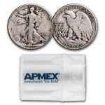 1936-D Walking Liberty Halves 20-Coin Roll Avg Circ