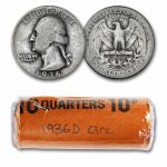1936-D Washington Quarter 40-Coin Roll Avg Circ