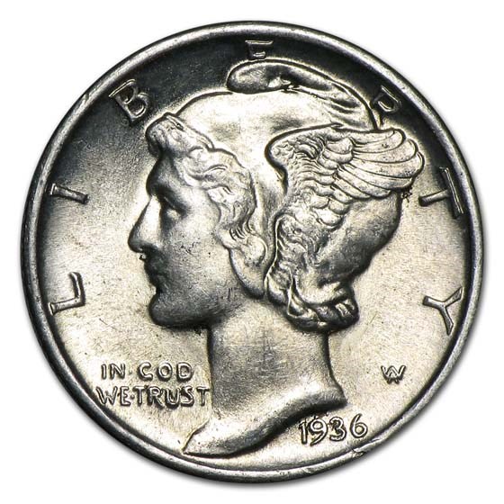 1936 Mercury Dime BU