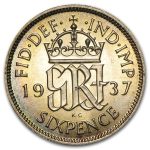 1937-1946 Great Britain Silver 6 Pence George VI AU/BU