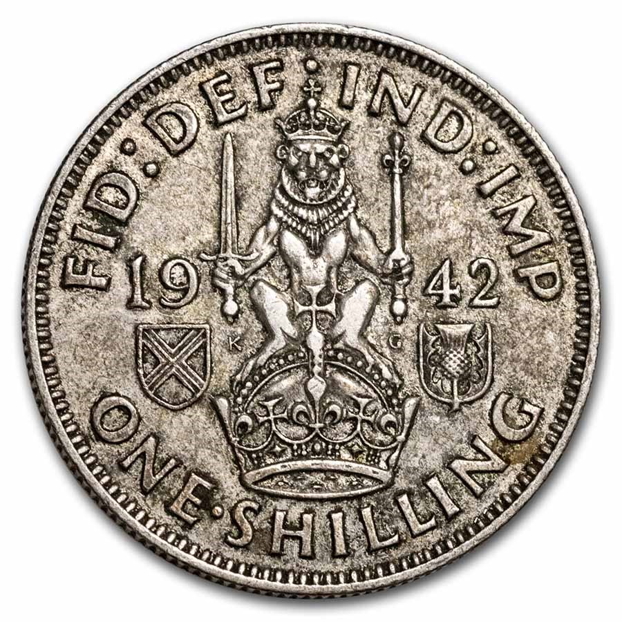 1937-1946 Great Britain Silver Shilling Scottish Crest Avg Circ