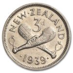 1937-1946 New Zealand Silver 3 Pence George VI AU