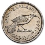1937-1946 New Zealand Silver 6 Pence George VI AU