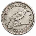 1937-1946 New Zealand Silver 6 Pence George VI Avg Circ
