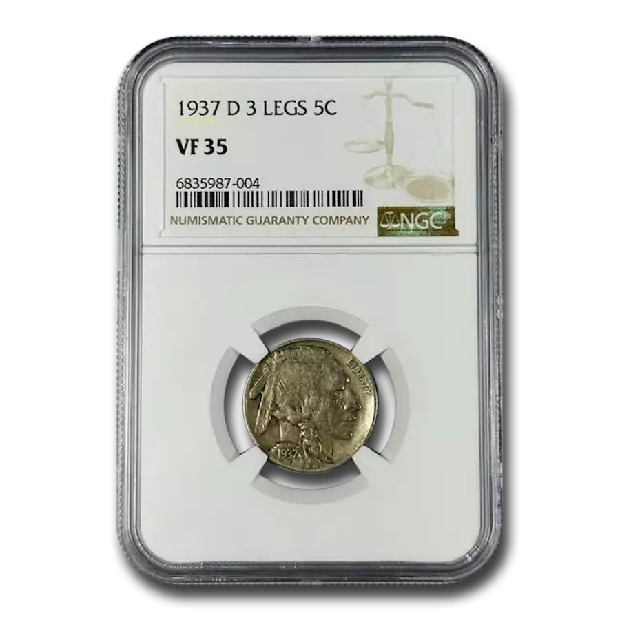 1937-D 3 Legged Buffalo Nickel VF-35 NGC