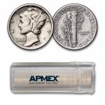 1937-S Mercury Dime 50-Coin Roll Avg Circ