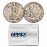 1937-S Walking Liberty Halves 20-Coin Roll Avg Circ