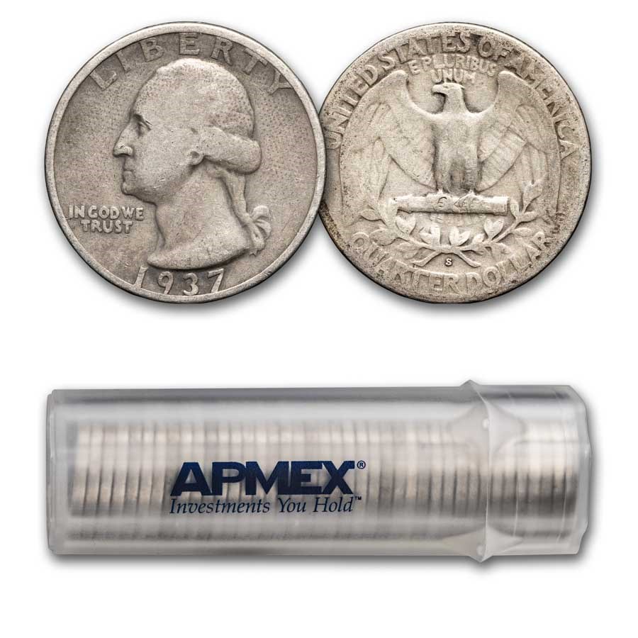 1937-S Washington Quarter 40-Coin Roll Avg Circ