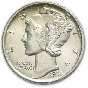 1938-D Mercury Dime BU