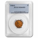 1938-S Lincoln Cent MS-66 PCGS (Red)