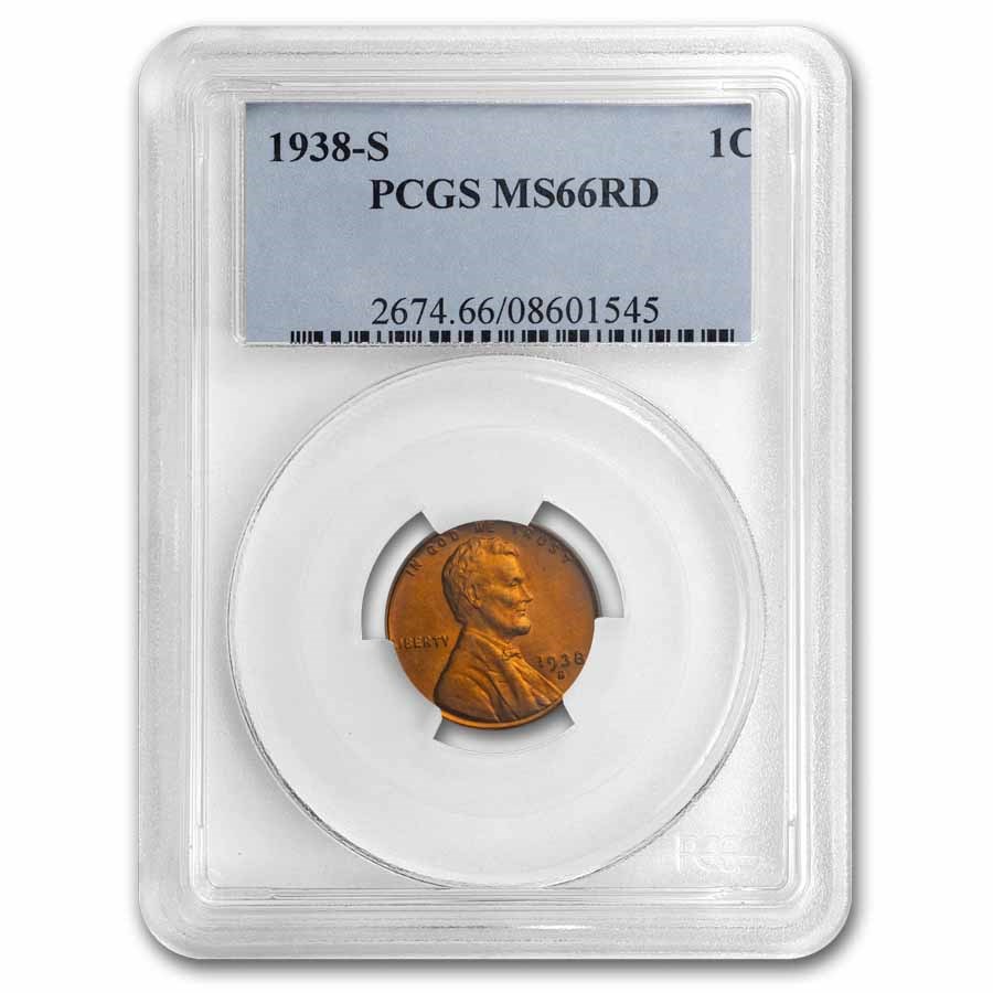 1938-S Lincoln Cent MS-66 PCGS (Red)