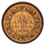 1939 British India Copper 1/12 Anna BU