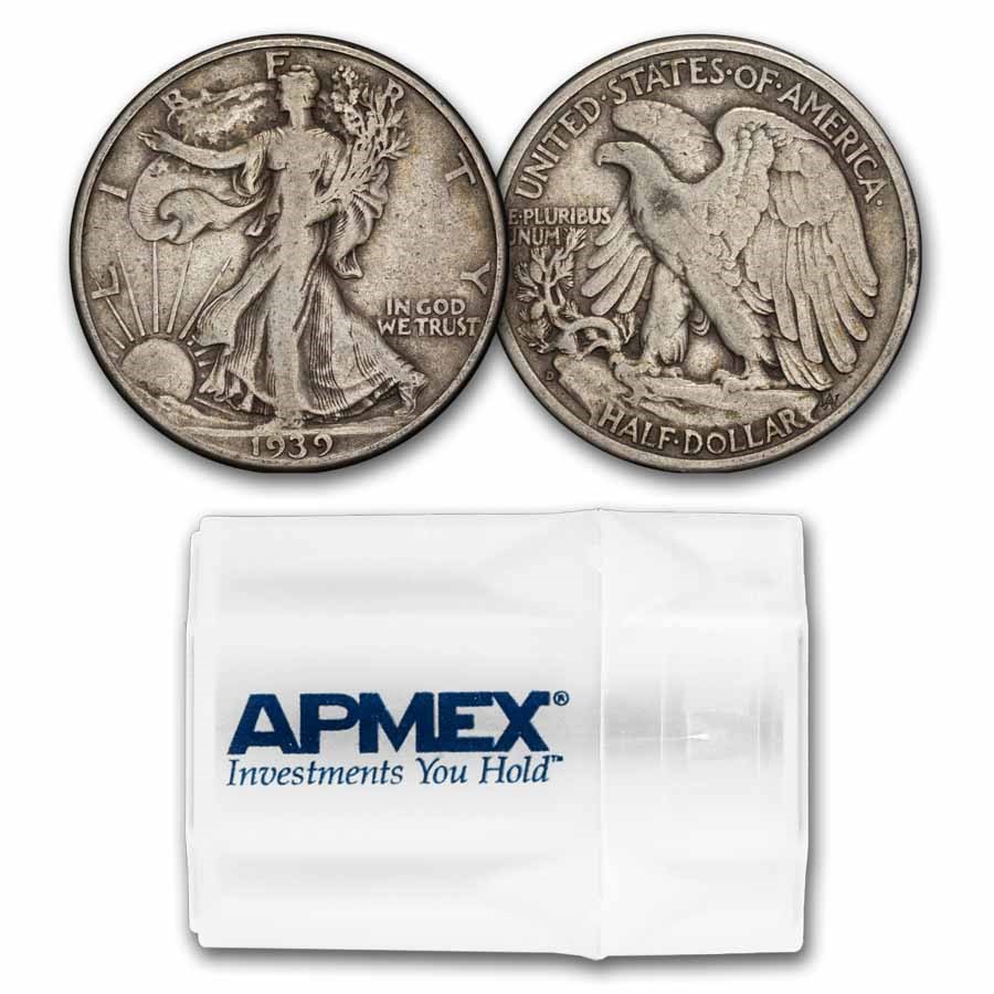 1939-D Walking Liberty Halves 20-Coin Roll Avg Circ