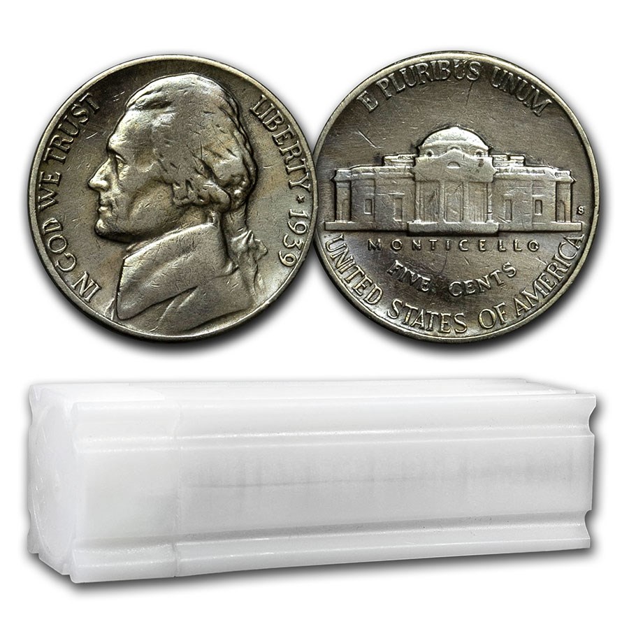 1939-S Jefferson Nickel 40-Coin Roll Avg Circ