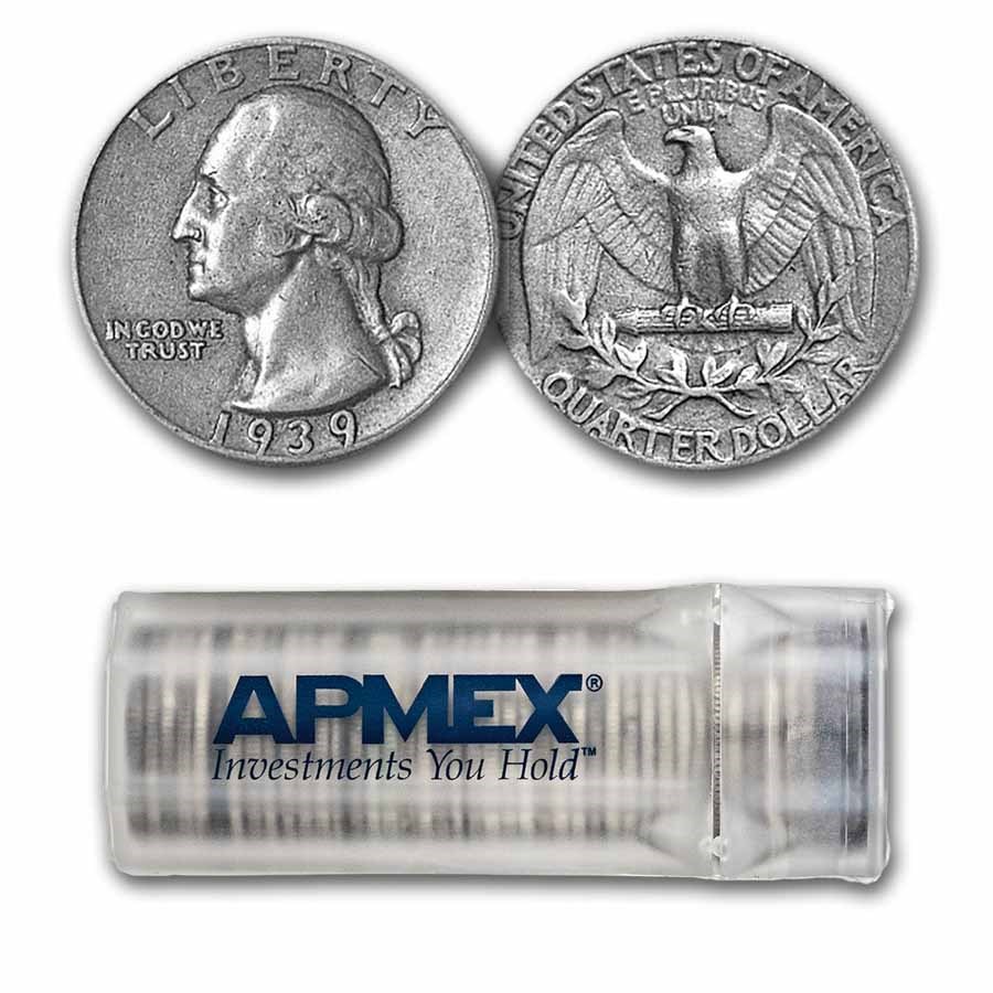 1939 Washington Quarter 40-Coin Roll Avg Circ