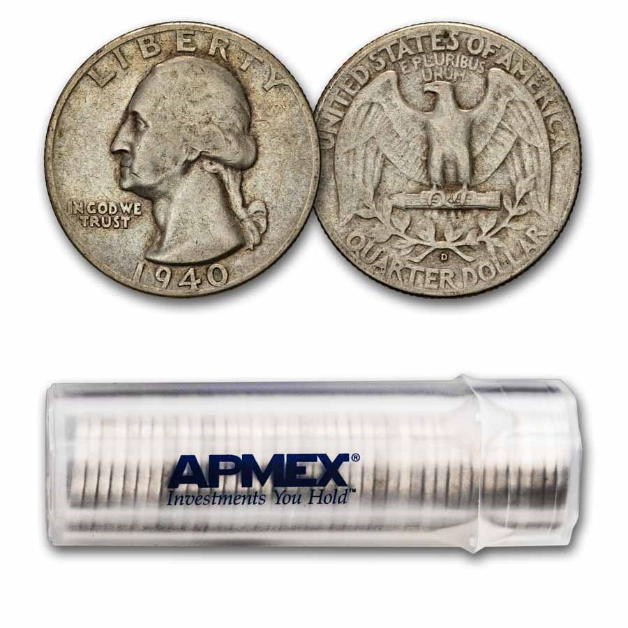 1940-D Washington Quarter 40-Coin Roll Avg Circ