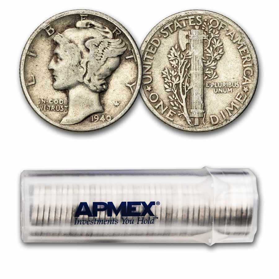 1940 Mercury Dime 50-Coin Roll Avg Circ