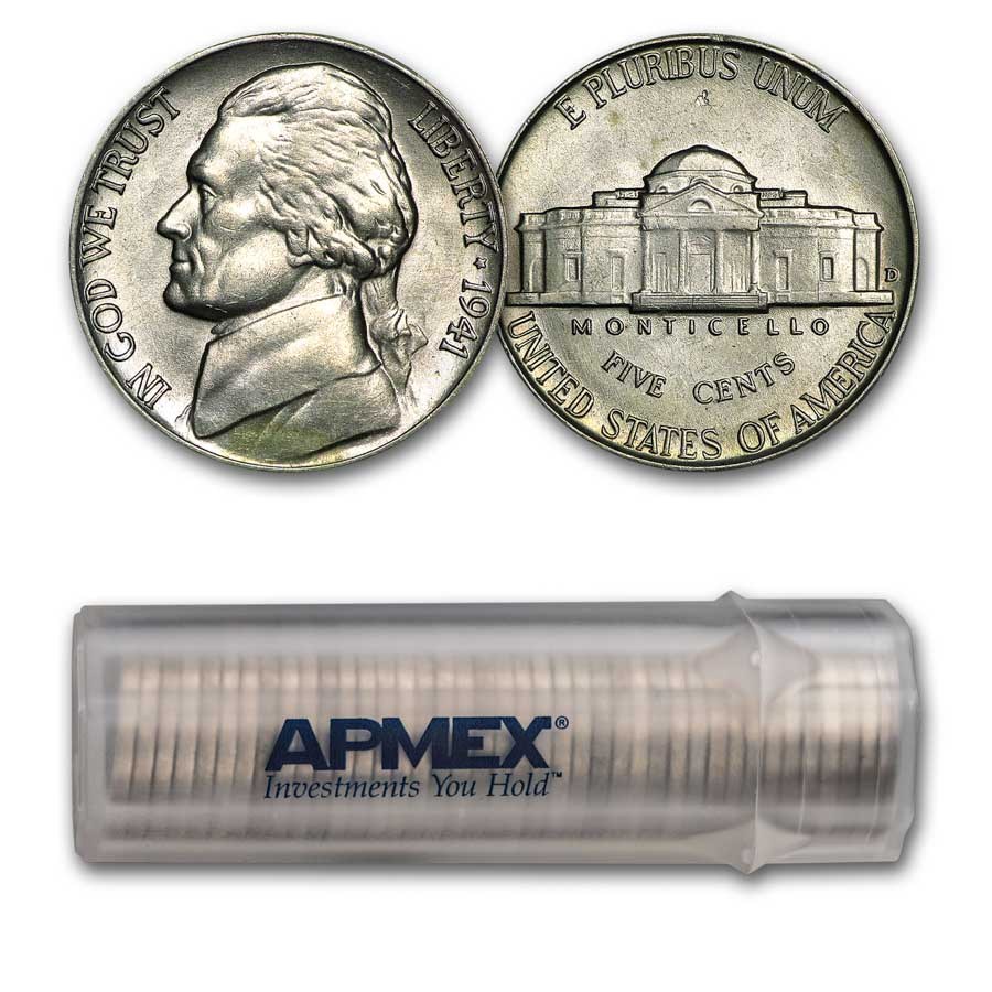1941-D Jefferson Nickel 40-Coin Roll BU