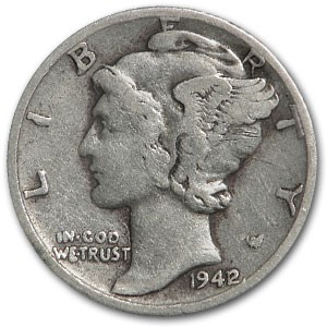 1942/41 Mercury Dime VG