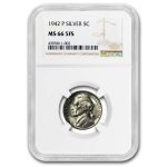 1942-P Silver Jefferson Nickel Type-2 MS-66 NGC (Full Steps)