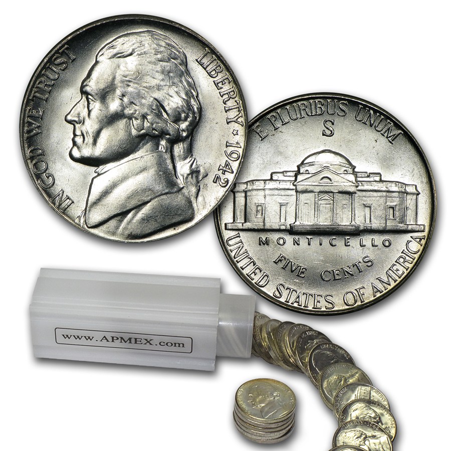 1942-S 35% Silver Wartime Jefferson Nickel Roll BU