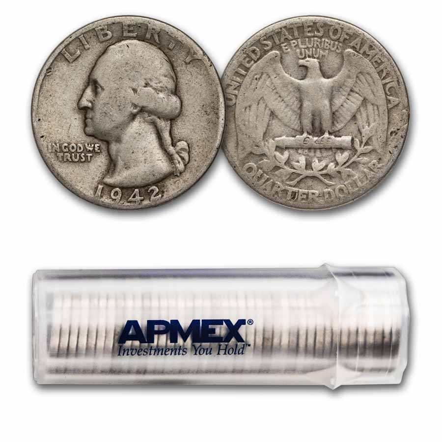1942 Washington Quarter 40-Coin Roll Avg Circ