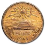 1943-1955 Mexico 20 Centavos Pyramid of the Sun BU