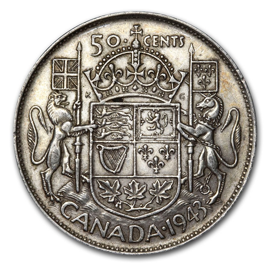 1943 Canada Silver 50 Cents George VI AU