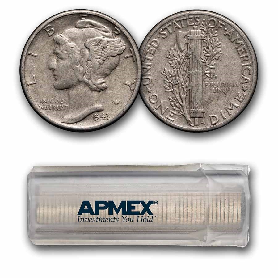 1943 Mercury Dime 50-Coin Roll Avg Circ