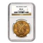 1943 Mexico Gold 50 Pesos MS-64 NGC