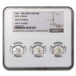 1943 P-D-S Lincoln Cent 3-Coin Set MS-66 NGC (3 Coin Slab)