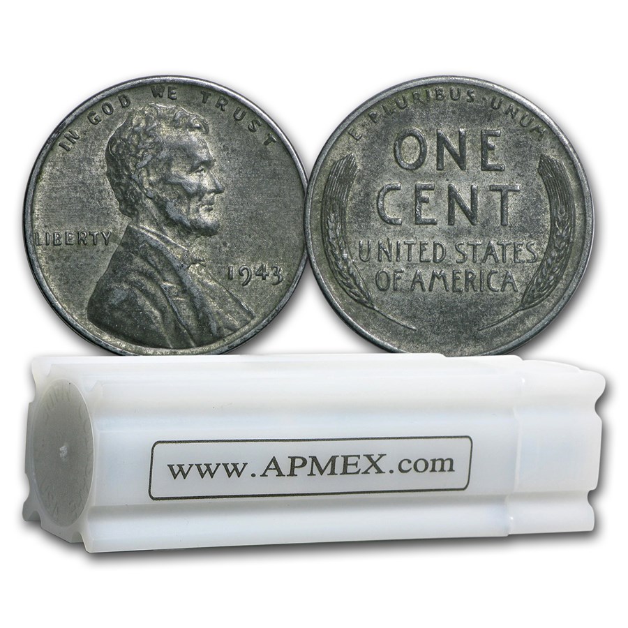 1943-P-D-S Lincoln Steel Cent 50-Coin Roll Avg Circ