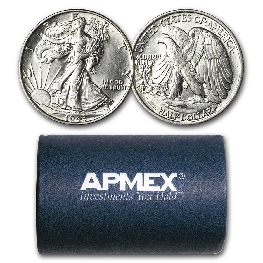 1943 Walking Liberty Half Dollar 20-Coin Roll BU