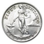 1944-45 Philippines Silver 50 Centavos AU/BU