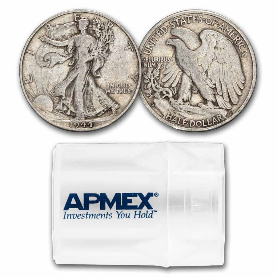 1944-D Walking Liberty Halves 20-Coin Roll Avg Circ