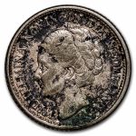 1944-P Netherlands Silver 25 Cents Wilhelmina AU/BU