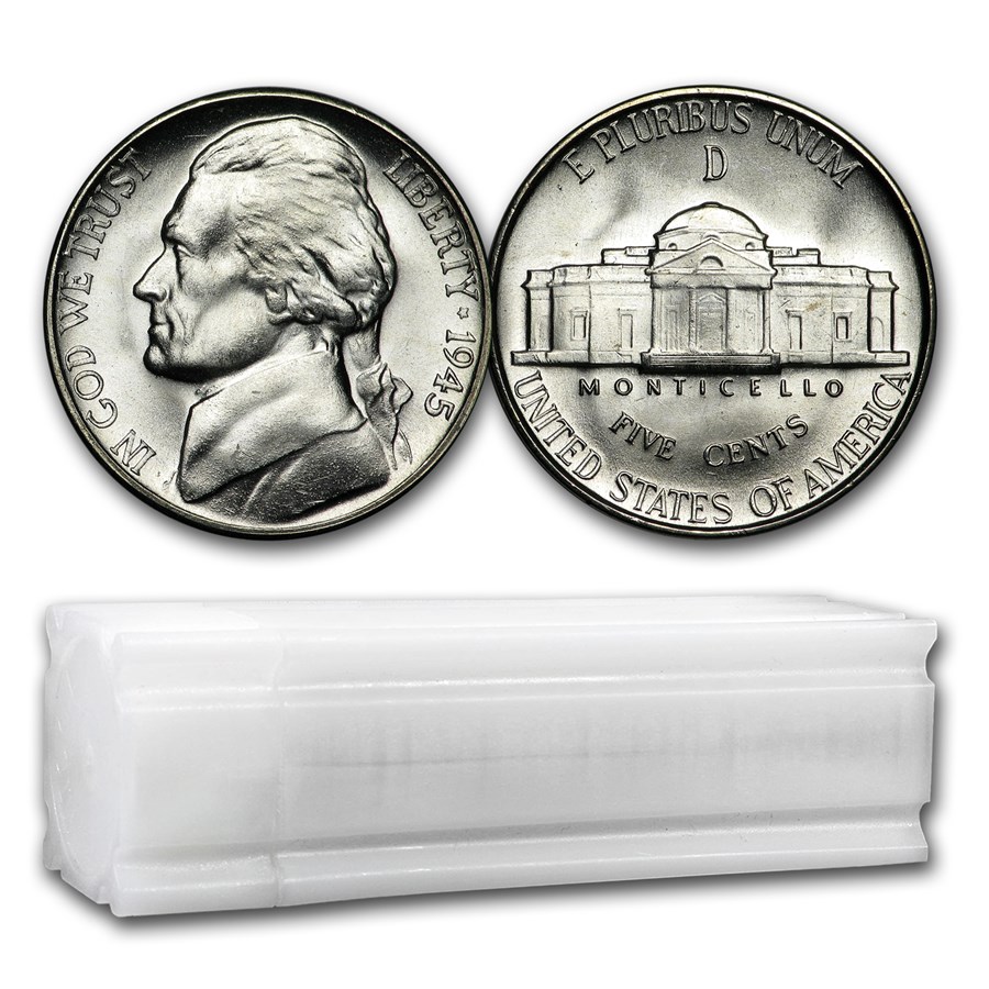 1945-D 35% Silver Wartime Jefferson Nickel Roll BU