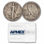 1945-D Walking Liberty Halves 20-Coin Roll Avg Circ