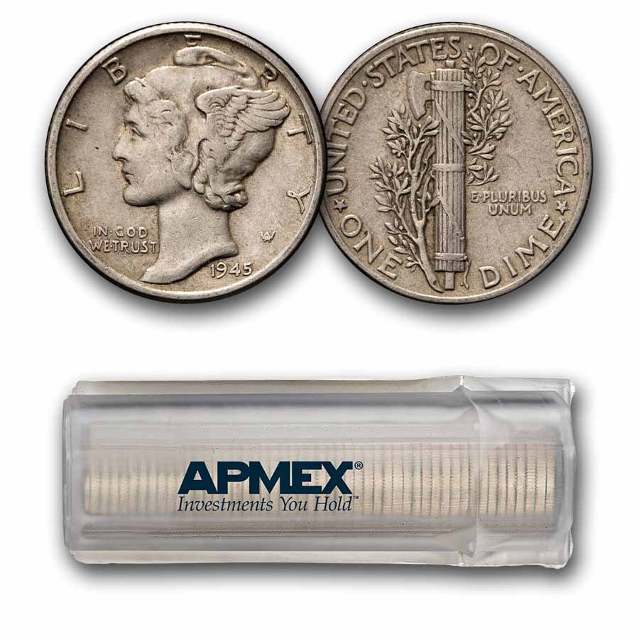 1945 Mercury Dime 50-Coin Roll Avg Circ