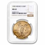 1945 Mexico Gold 50 Pesos MS-63 NGC