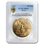 1945 Mexico Gold 50 Pesos MS-64 PCGS