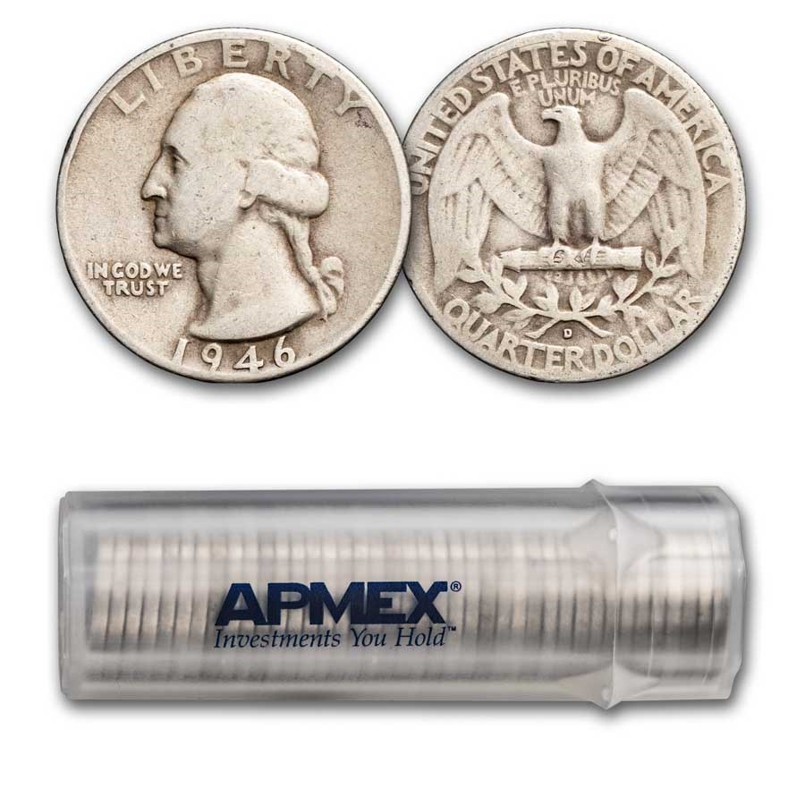 1946-D Washington Quarter 40-Coin Roll Avg Circ