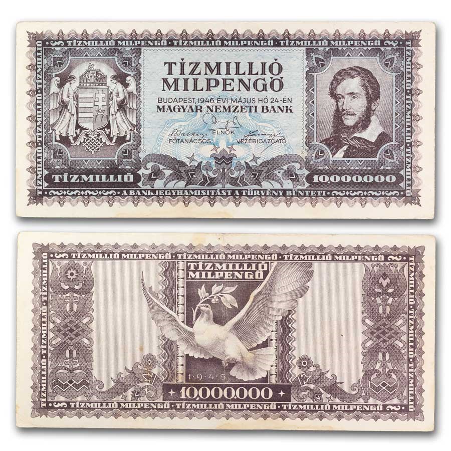 1946 Hungary 10 Million Milpengo Banknote Avg Circ (P-129)
