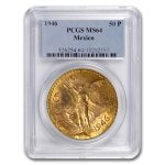 1946 Mexico Gold 50 Pesos MS-64 PCGS