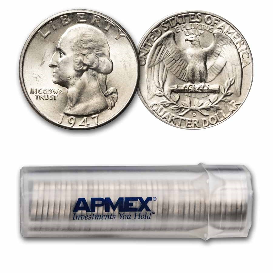 1947-D Washington Quarter 40-Coin Roll BU