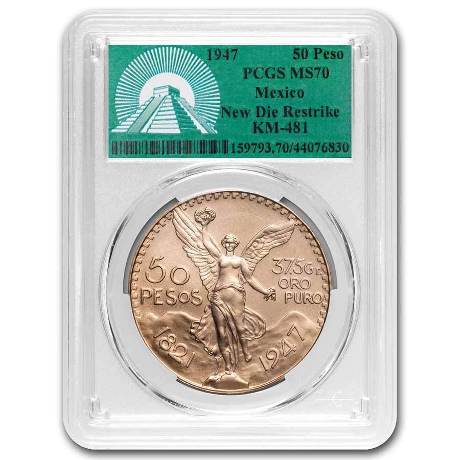 1947 Mexico Gold 50 Pesos MS-70 PCGS (New Die Restrike)