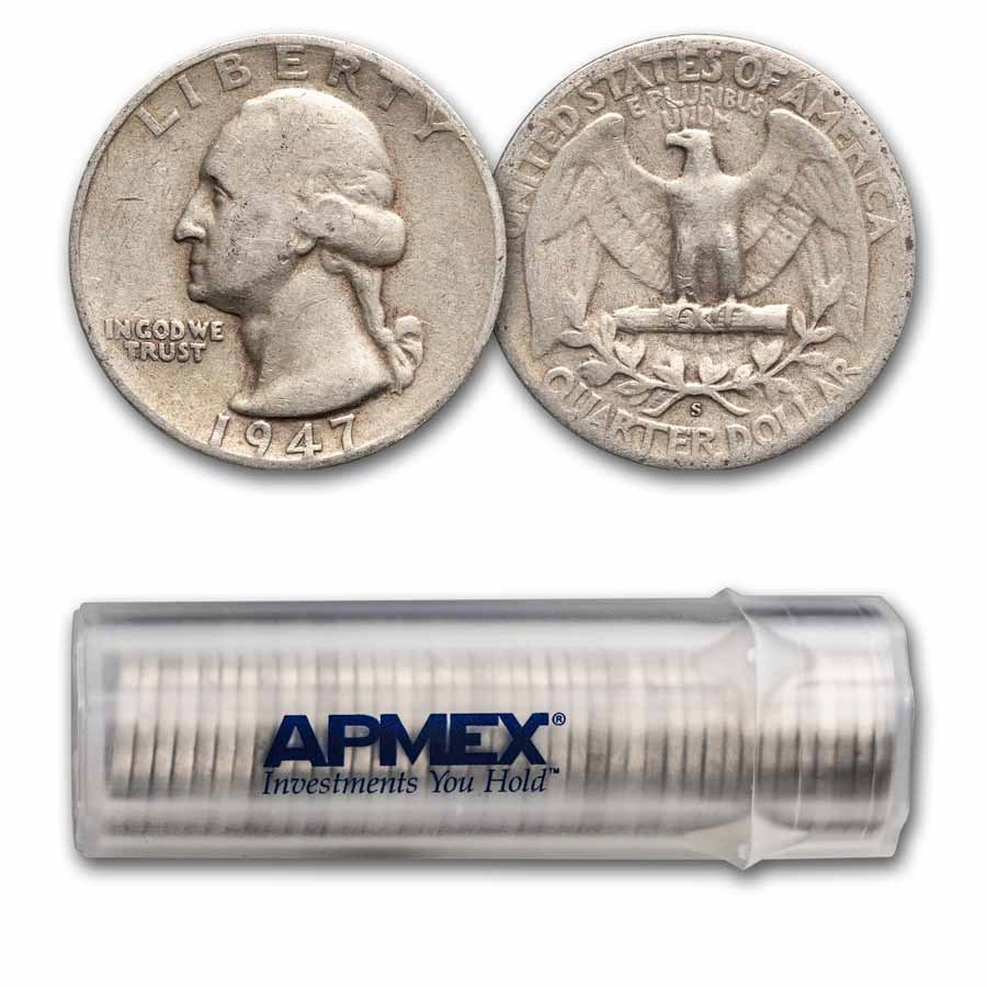 1947-S Washington Quarter 40-Coin Roll Avg Circ