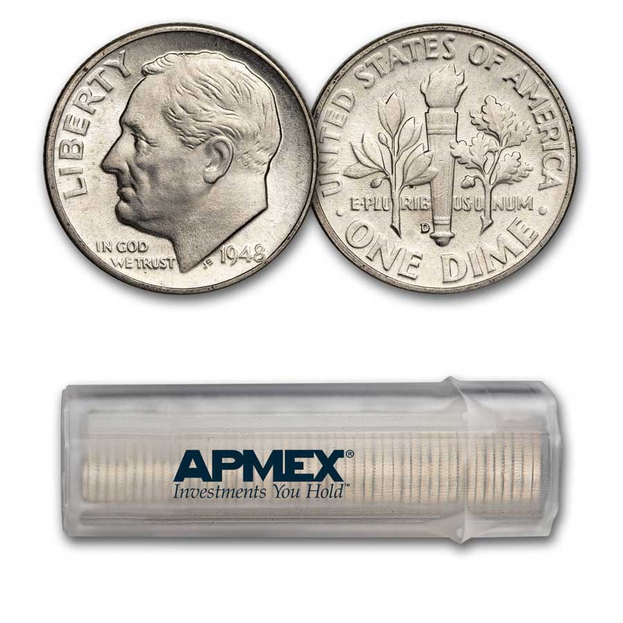 1948-D Roosevelt Dime 50-Coin Roll BU