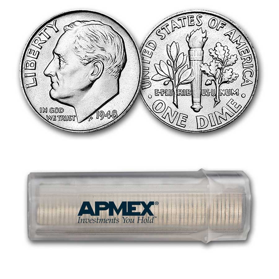 1948 Roosevelt Dime 50-Coin Roll BU