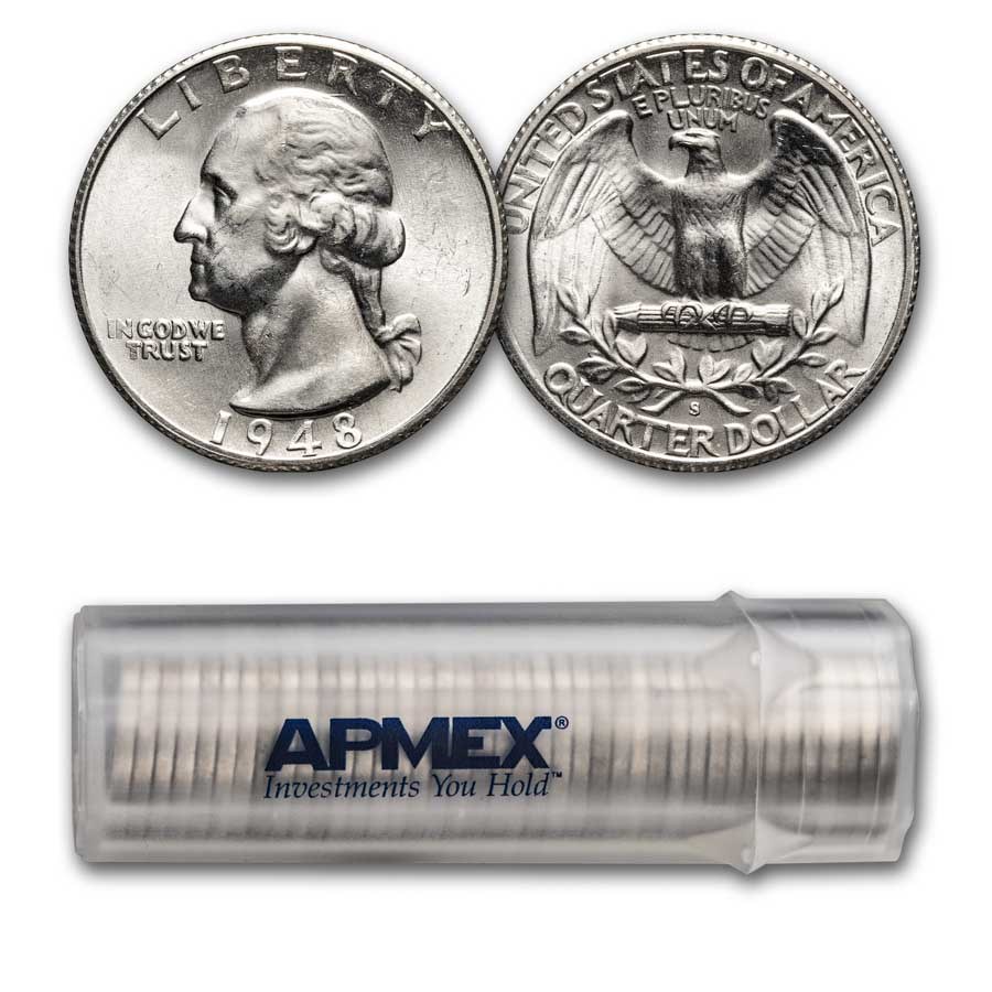 1948-S Washington Quarter 40-Coin Roll BU